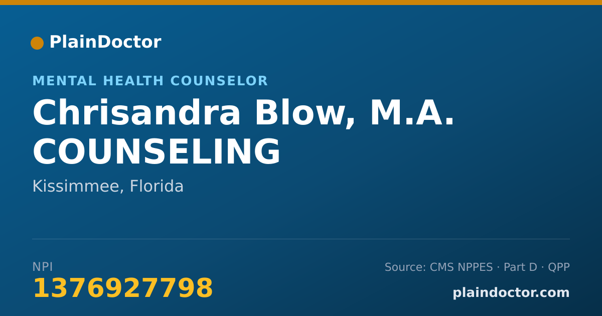 Shareable card for Chrisandra Blow, M.A. COUNSELING - Mental Health Counselor, Kissimmee, FL