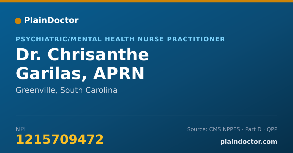 Shareable card for Chrisanthe Garilas, APRN - Psychiatric/Mental Health Nurse Practitioner, Greenville, SC