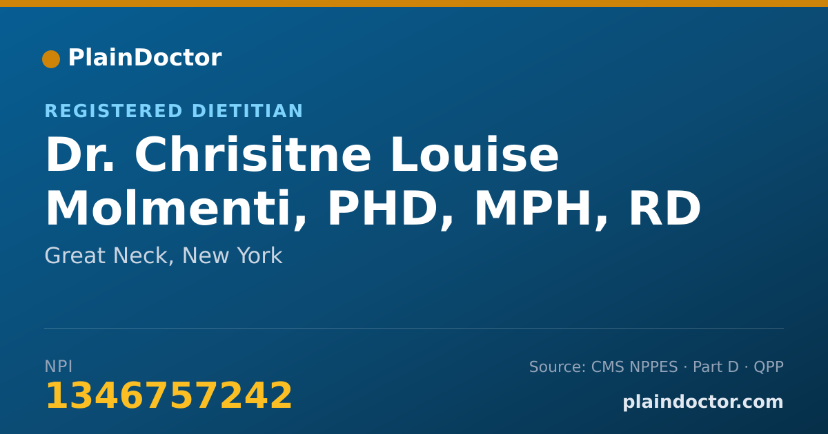 Shareable card for Chrisitne Louise Molmenti, PHD, MPH, RD - Registered Dietitian, Great Neck, NY