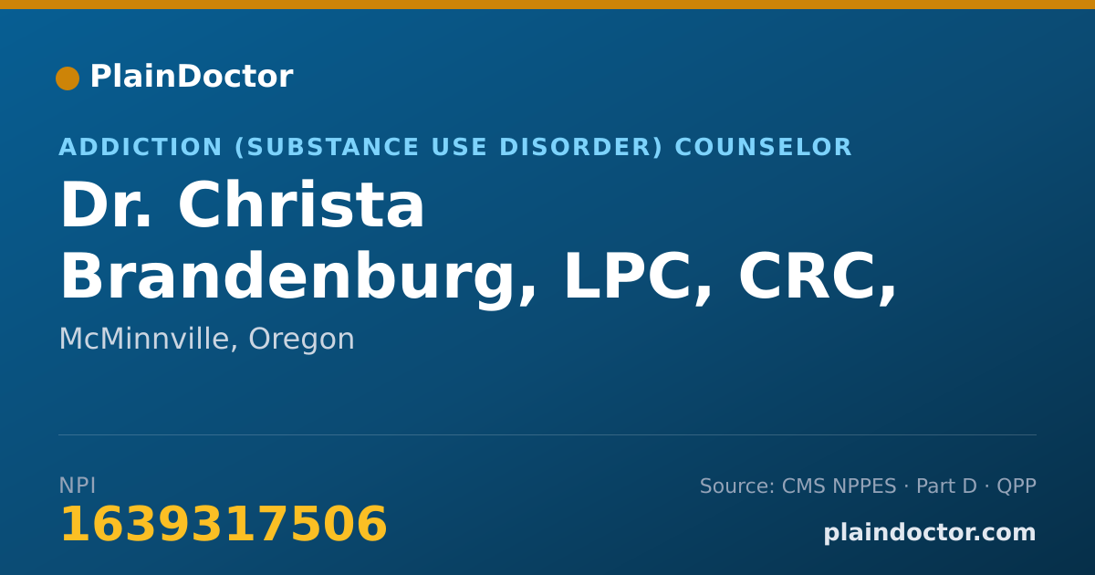 Shareable card for Christa Brandenburg, LPC, CRC, NCAC II - Addiction (Substance Use Disorder) Counselor, McMinnville, OR