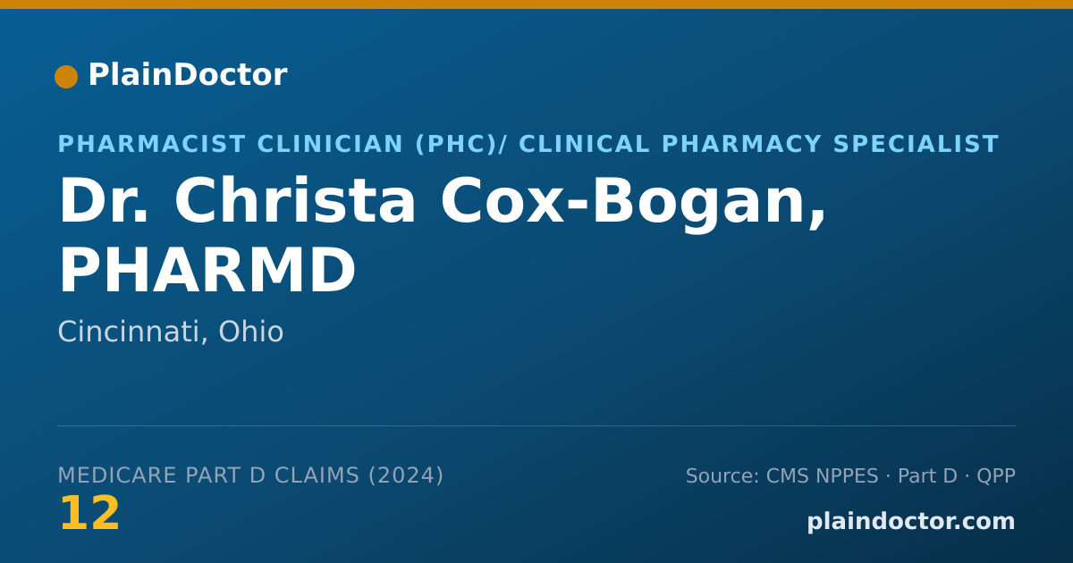 Shareable card for Christa Cox-Bogan, PHARMD - Pharmacist Clinician (PhC)/ Clinical Pharmacy Specialist, Cincinnati, OH