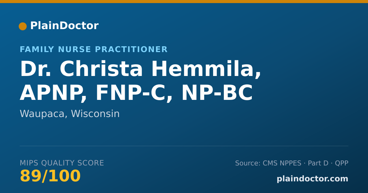 Shareable card for Christa Hemmila, APNP, FNP-C, NP-BC - Family Nurse Practitioner, Waupaca, WI
