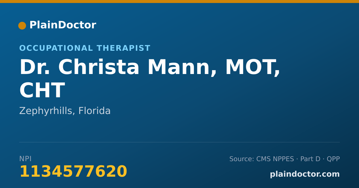Shareable card for Christa Mann, MOT, CHT - Occupational Therapist, Zephyrhills, FL