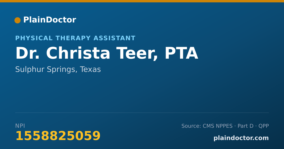 Shareable card for Christa Teer, PTA - Physical Therapy Assistant, Sulphur Springs, TX