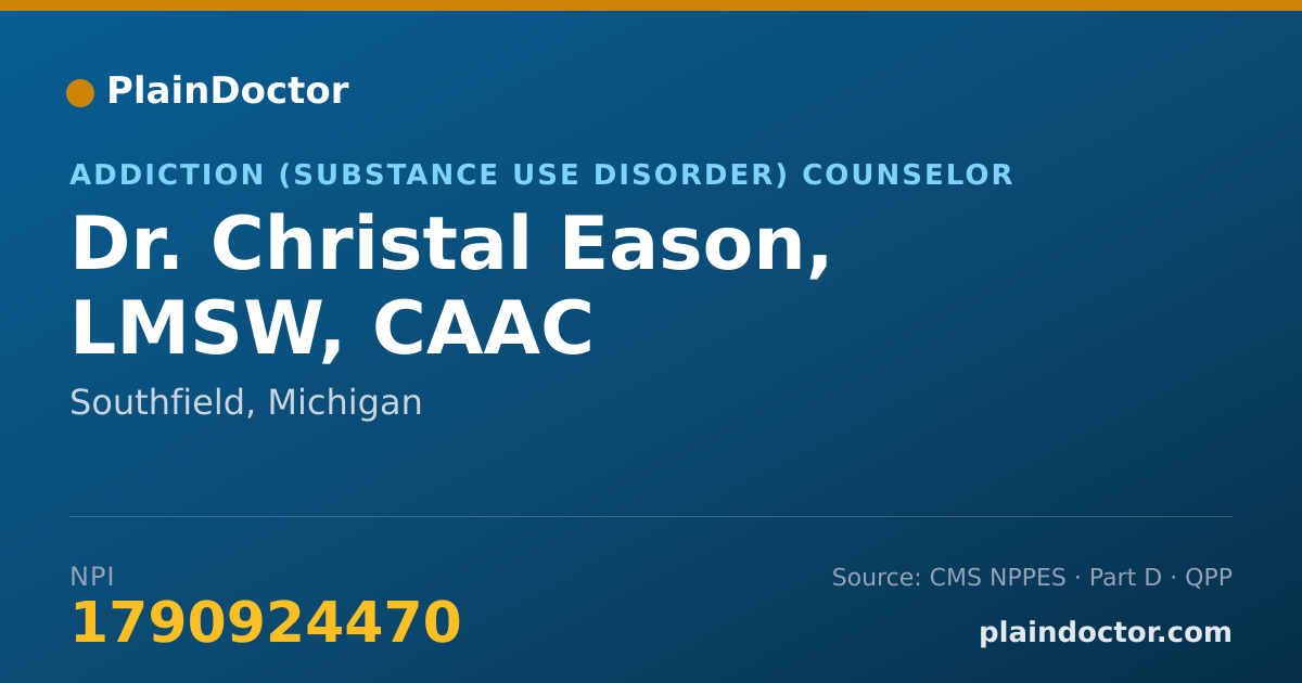 Shareable card for Christal Eason, LMSW, CAAC - Addiction (Substance Use Disorder) Counselor, Southfield, MI