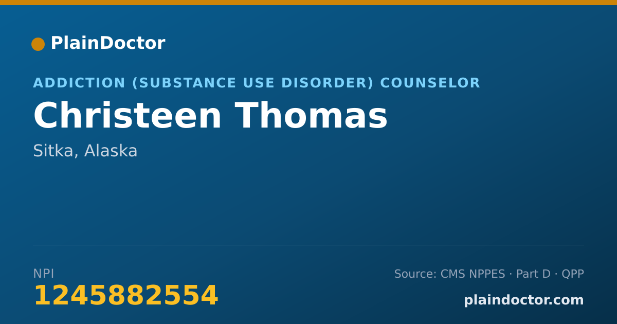 Shareable card for Christeen Thomas - Addiction (Substance Use Disorder) Counselor, Sitka, AK