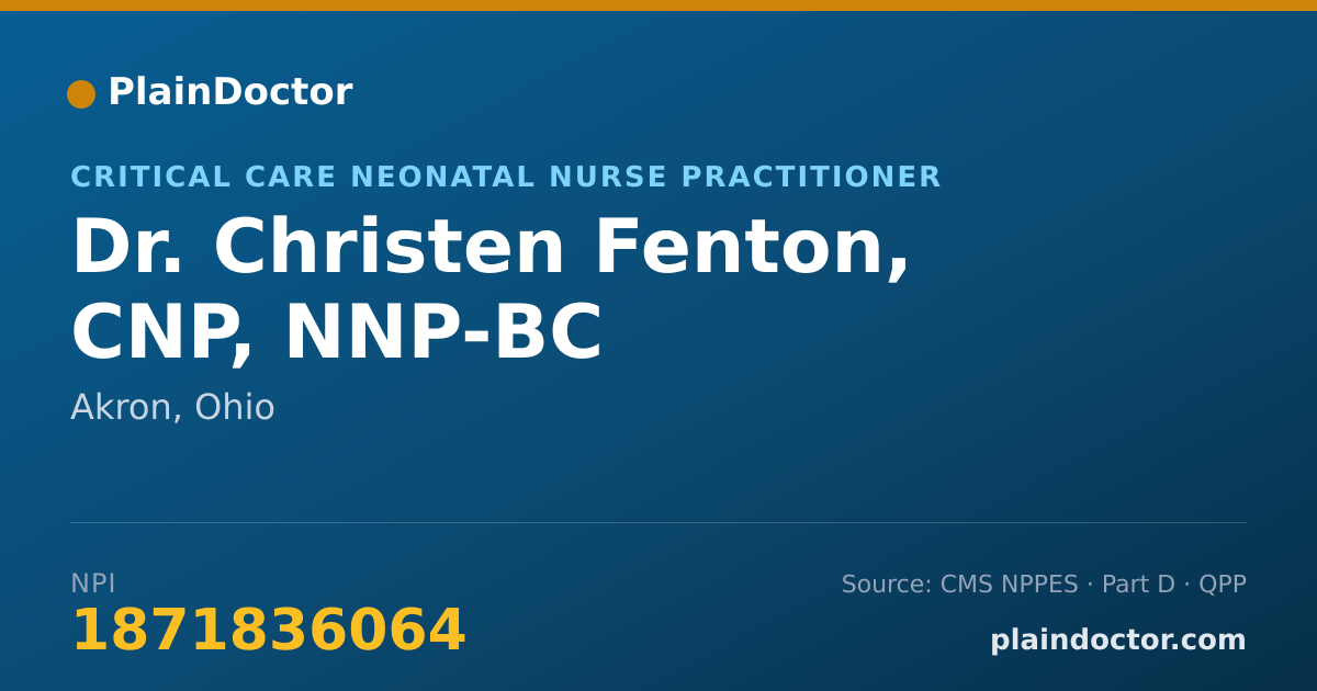 Shareable card for Christen Fenton, CNP, NNP-BC - Critical Care Neonatal Nurse Practitioner, Akron, OH