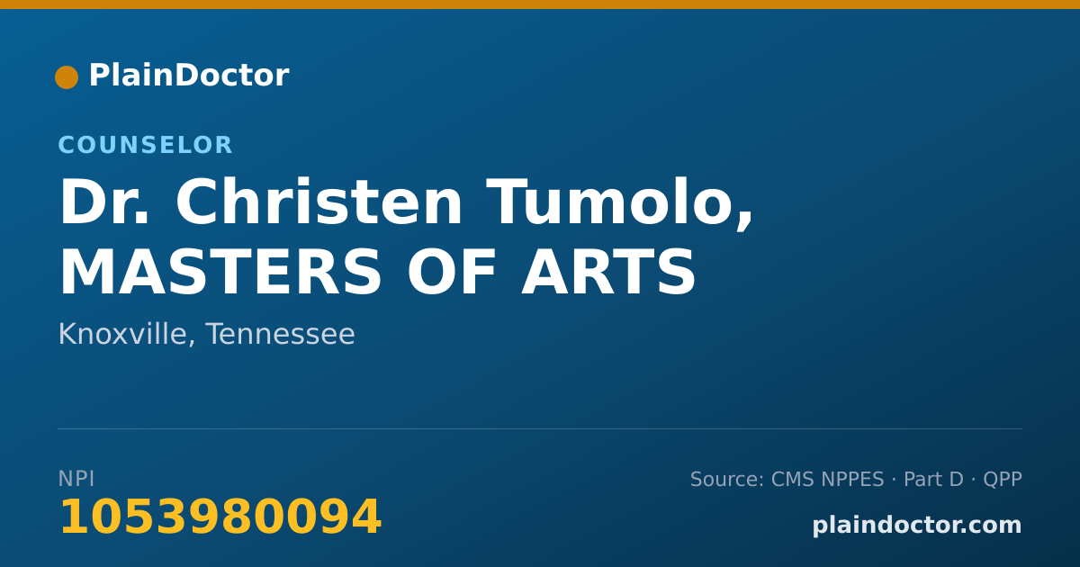 Shareable card for Christen Tumolo, MASTERS OF ARTS - Counselor, Knoxville, TN