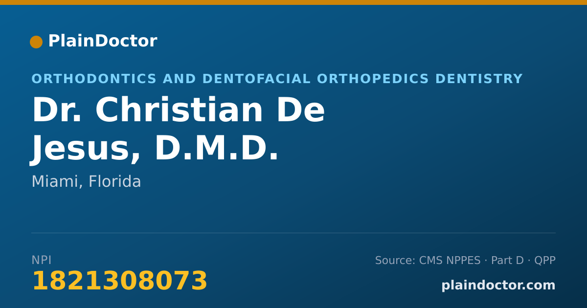 Shareable card for Christian De Jesus, D.M.D. - Orthodontics and Dentofacial Orthopedics Dentistry, Miami, FL
