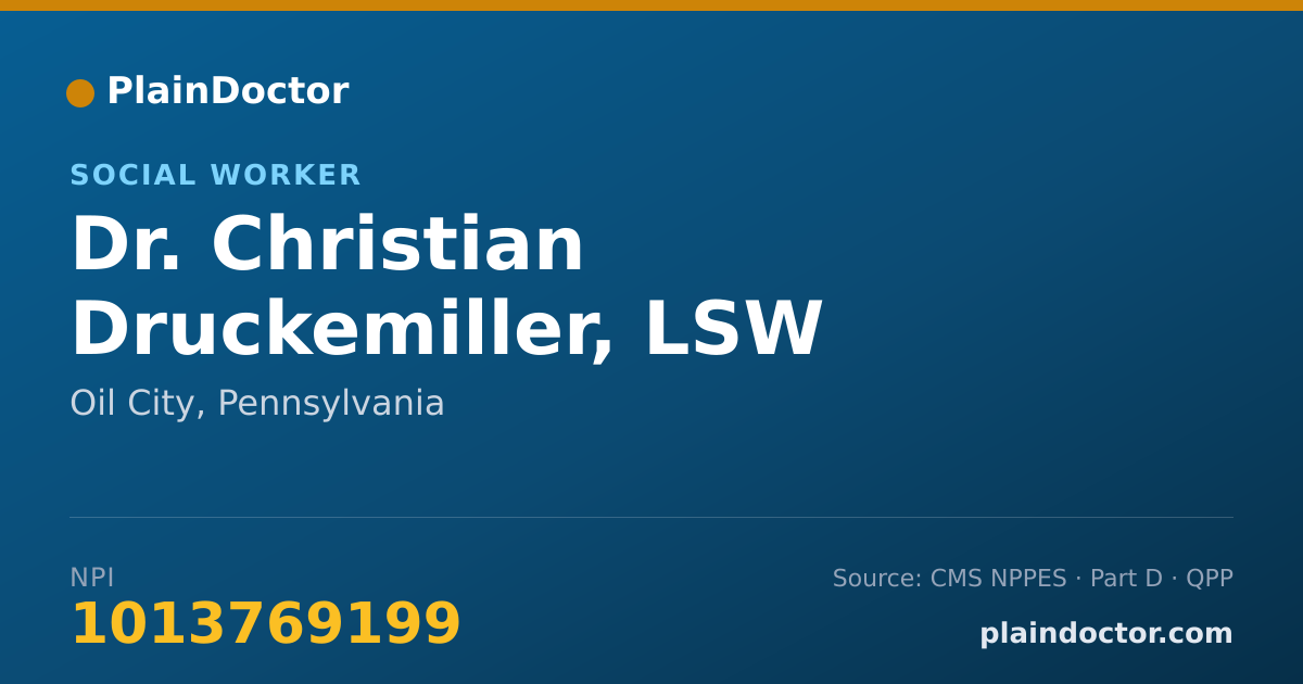 Shareable card for Christian Druckemiller, LSW - Social Worker, Oil City, PA
