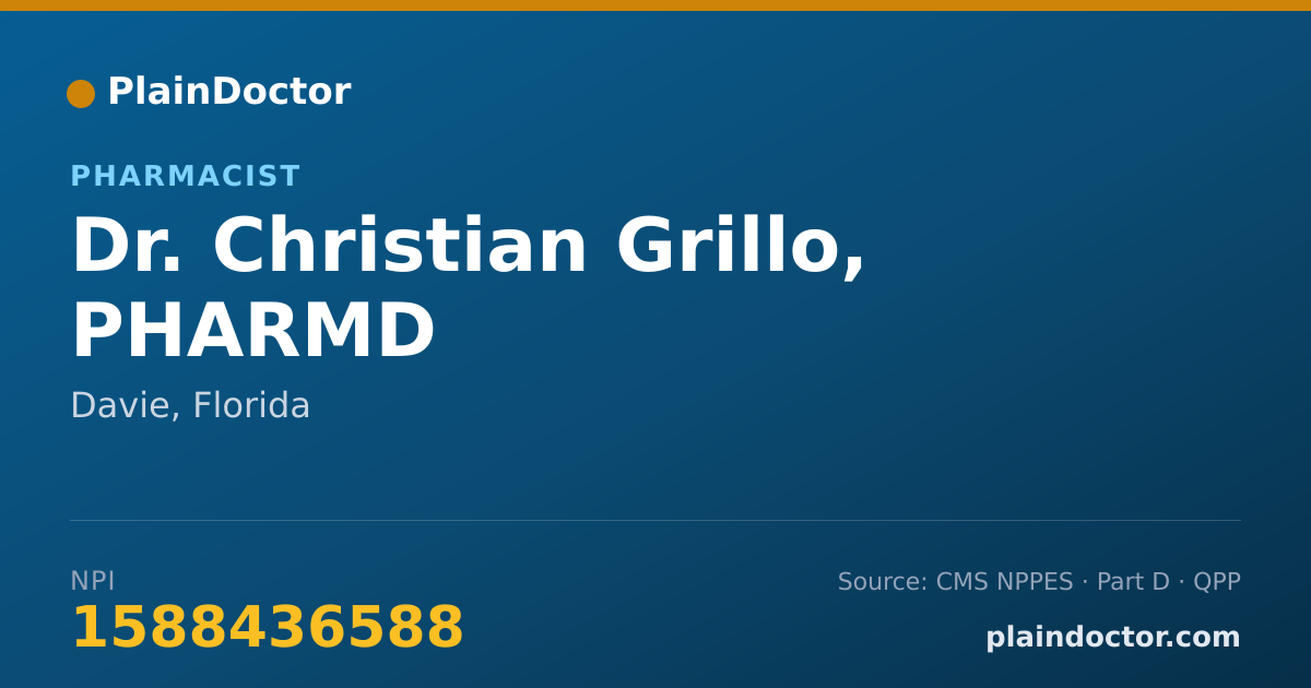 Shareable card for Christian Grillo, PHARMD - Pharmacist, Davie, FL