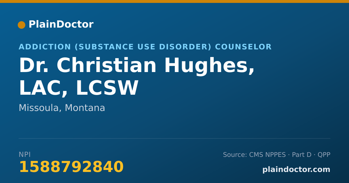 Shareable card for Christian Hughes, LAC, LCSW - Addiction (Substance Use Disorder) Counselor, Missoula, MT