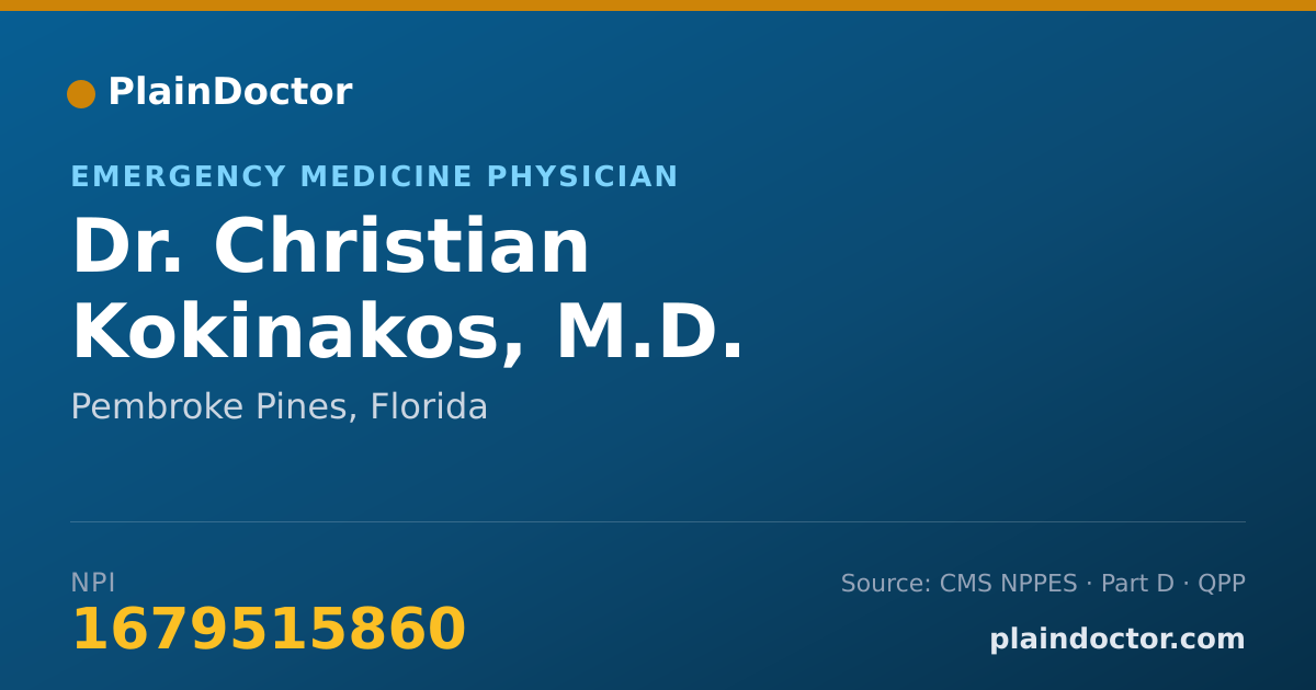 Shareable card for Christian Kokinakos, M.D. - Emergency Medicine Physician, Pembroke Pines, FL