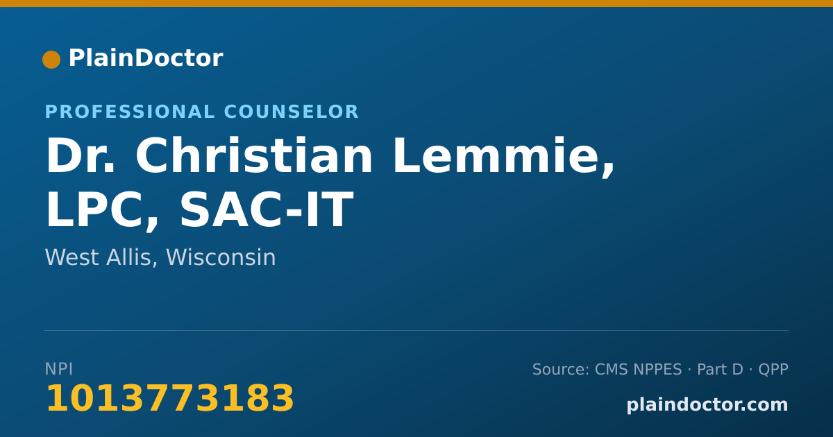 Shareable card for Christian Lemmie, LPC, SAC-IT - Professional Counselor, West Allis, WI