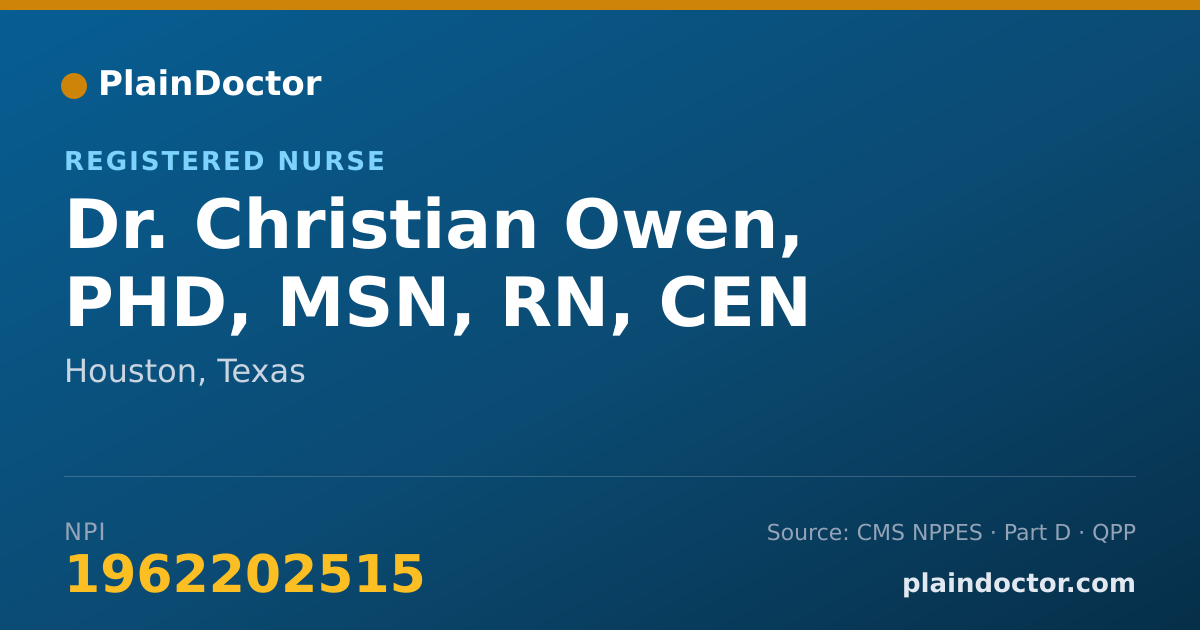 Shareable card for Christian Owen, PHD, MSN, RN, CEN - Registered Nurse, Houston, TX