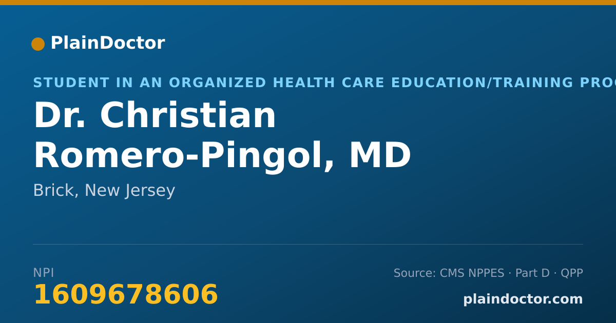 Shareable card for Christian Romero-Pingol, MD - Student in an Organized Health Care Education/Training Program, Brick, NJ