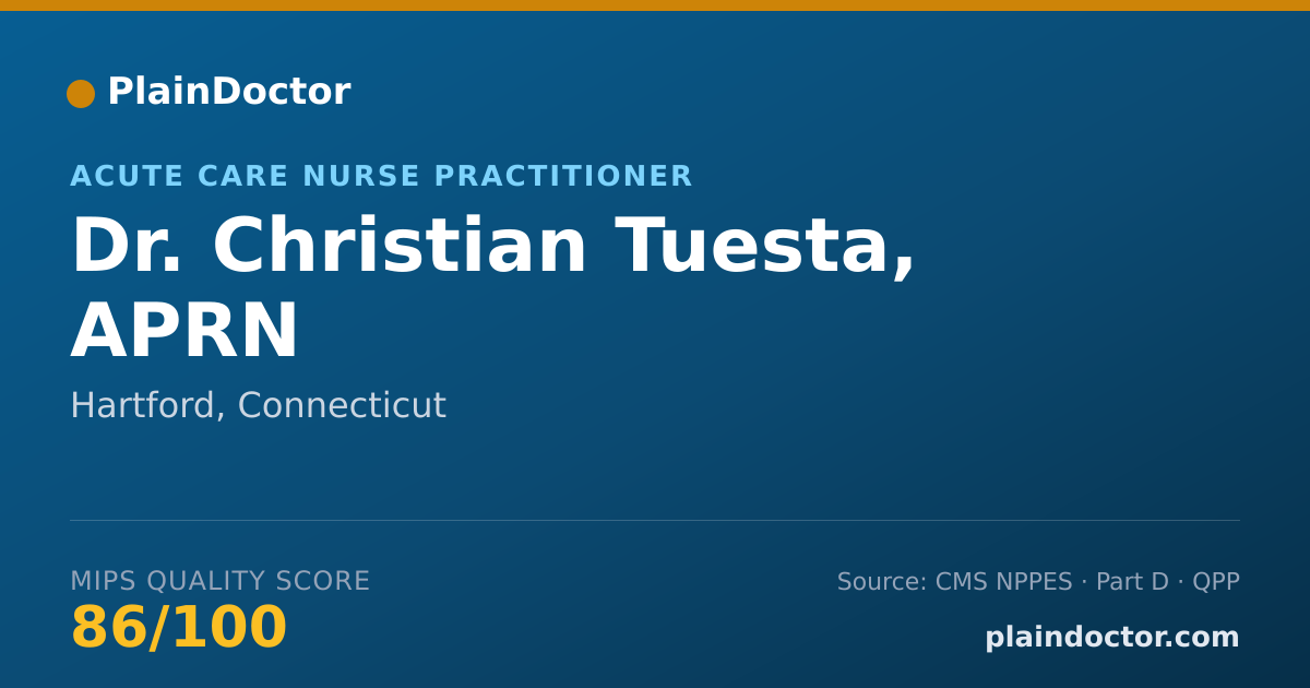 Shareable card for Christian Tuesta, APRN - Acute Care Nurse Practitioner, Hartford, CT