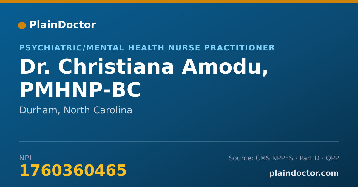 Shareable card for Christiana Amodu, PMHNP-BC - Psychiatric/Mental Health Nurse Practitioner, Durham, NC