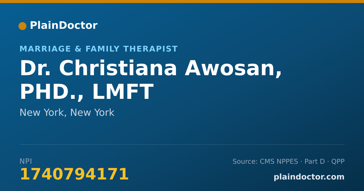 Shareable card for Christiana Awosan, PHD., LMFT - Marriage & Family Therapist, New York, NY