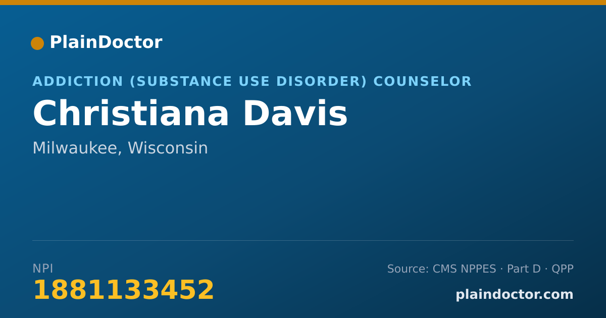 Shareable card for Christiana Davis - Addiction (Substance Use Disorder) Counselor, Milwaukee, WI