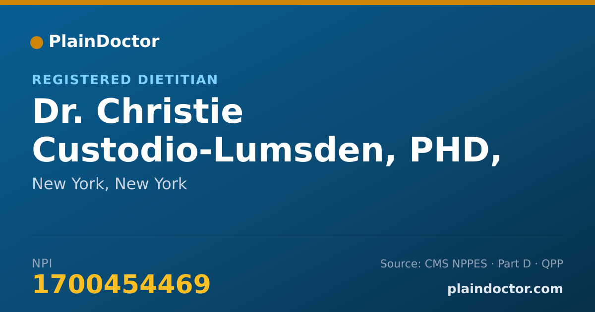 Shareable card for Christie Custodio-Lumsden, PHD, MS, RD, CDN - Registered Dietitian, New York, NY