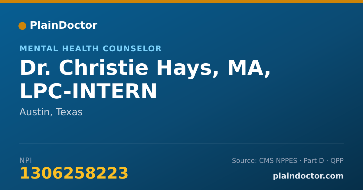 Shareable card for Christie Hays, MA, LPC-INTERN - Mental Health Counselor, Austin, TX