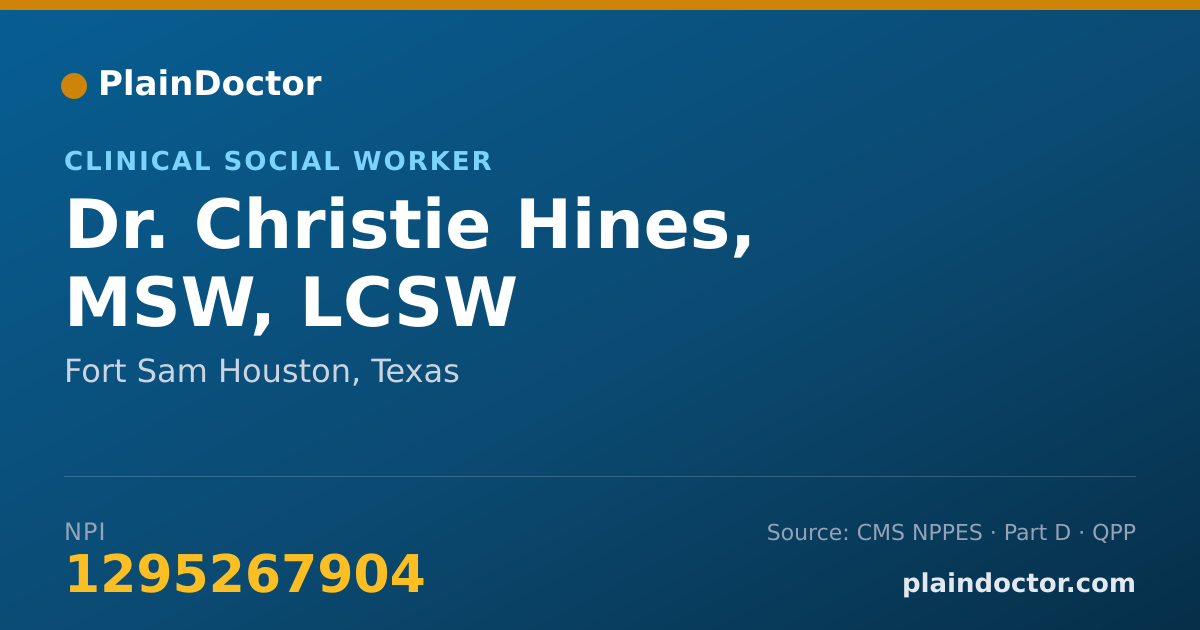 Shareable card for Christie Hines, MSW, LCSW - Clinical Social Worker, Fort Sam Houston, TX