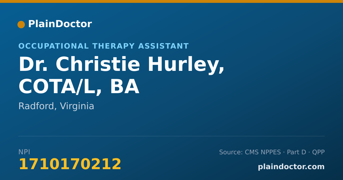 Shareable card for Christie Hurley, COTA/L, BA - Occupational Therapy Assistant, Radford, VA