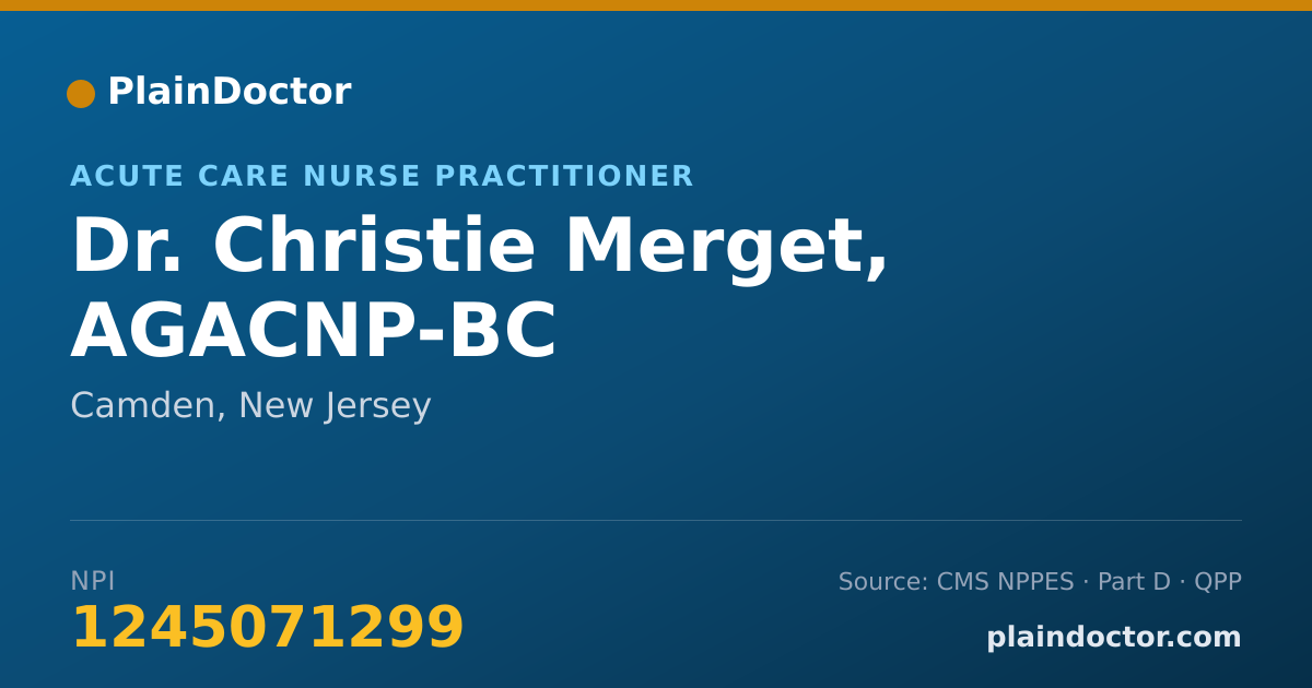 Shareable card for Christie Merget, AGACNP-BC - Acute Care Nurse Practitioner, Camden, NJ