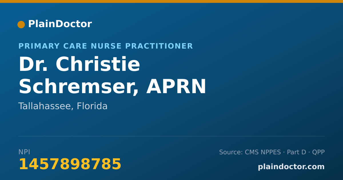 Shareable card for Christie Schremser, APRN - Primary Care Nurse Practitioner, Tallahassee, FL