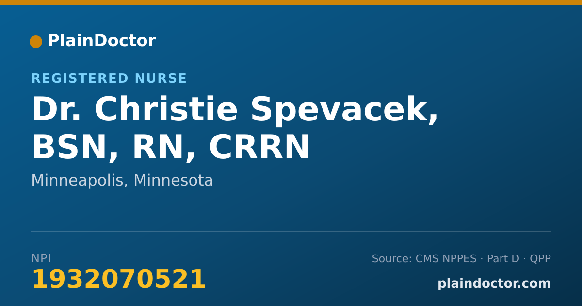 Shareable card for Christie Spevacek, BSN, RN, CRRN - Registered Nurse, Minneapolis, MN