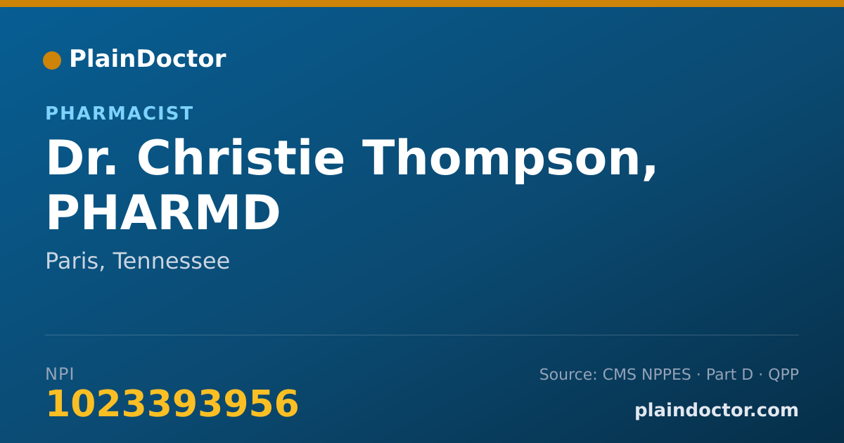 Shareable card for Christie Thompson, PHARMD - Pharmacist, Paris, TN