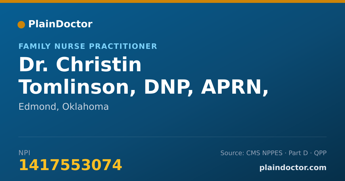 Shareable card for Christin Tomlinson, DNP, APRN, FNP-C - Family Nurse Practitioner, Edmond, OK