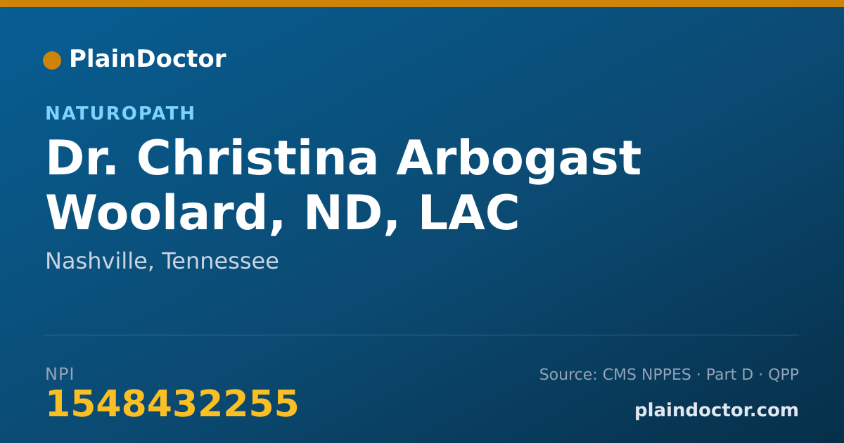 Shareable card for Christina Arbogast Woolard, ND, LAC - Naturopath, Nashville, TN
