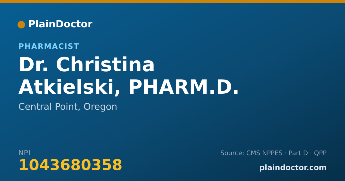 Shareable card for Christina Atkielski, PHARM.D. - Pharmacist, Central Point, OR
