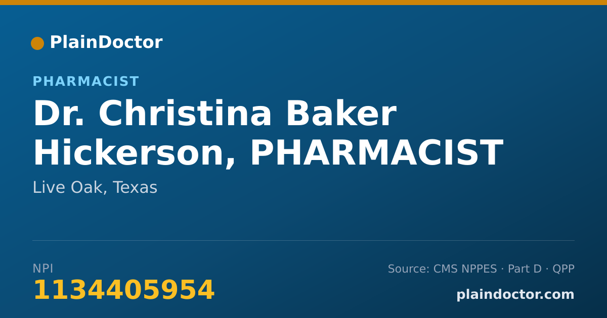 Shareable card for Christina Baker Hickerson, PHARMACIST - Pharmacist, Live Oak, TX