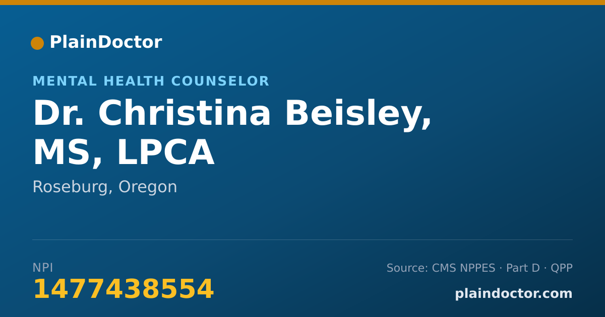 Shareable card for Christina Beisley, MS, LPCA - Mental Health Counselor, Roseburg, OR