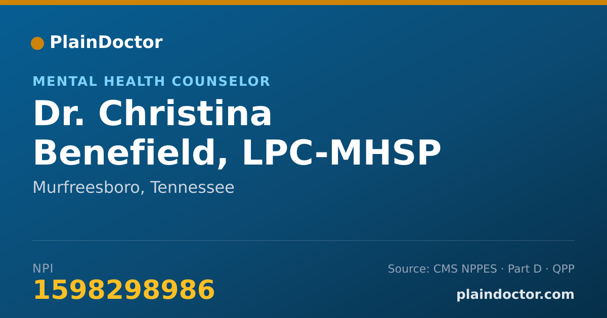 Shareable card for Christina Benefield, LPC-MHSP - Mental Health Counselor, Murfreesboro, TN