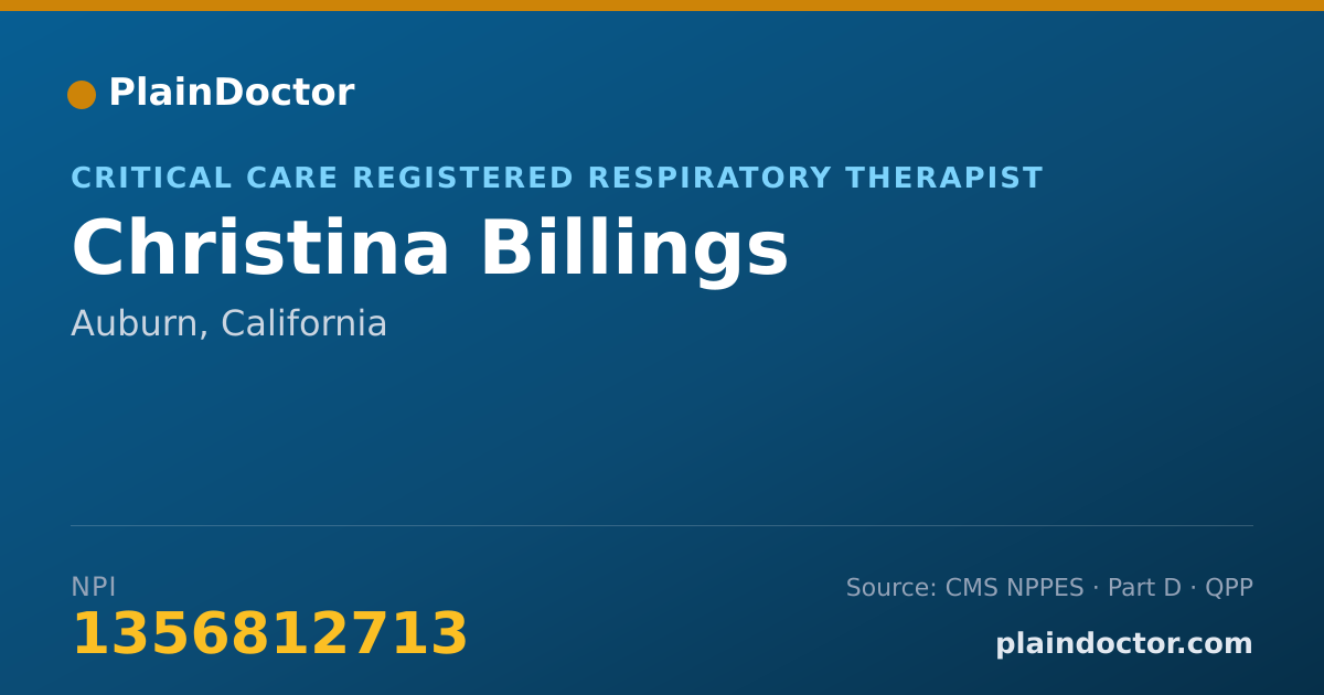 Shareable card for Christina Billings - Critical Care Registered Respiratory Therapist, Auburn, CA