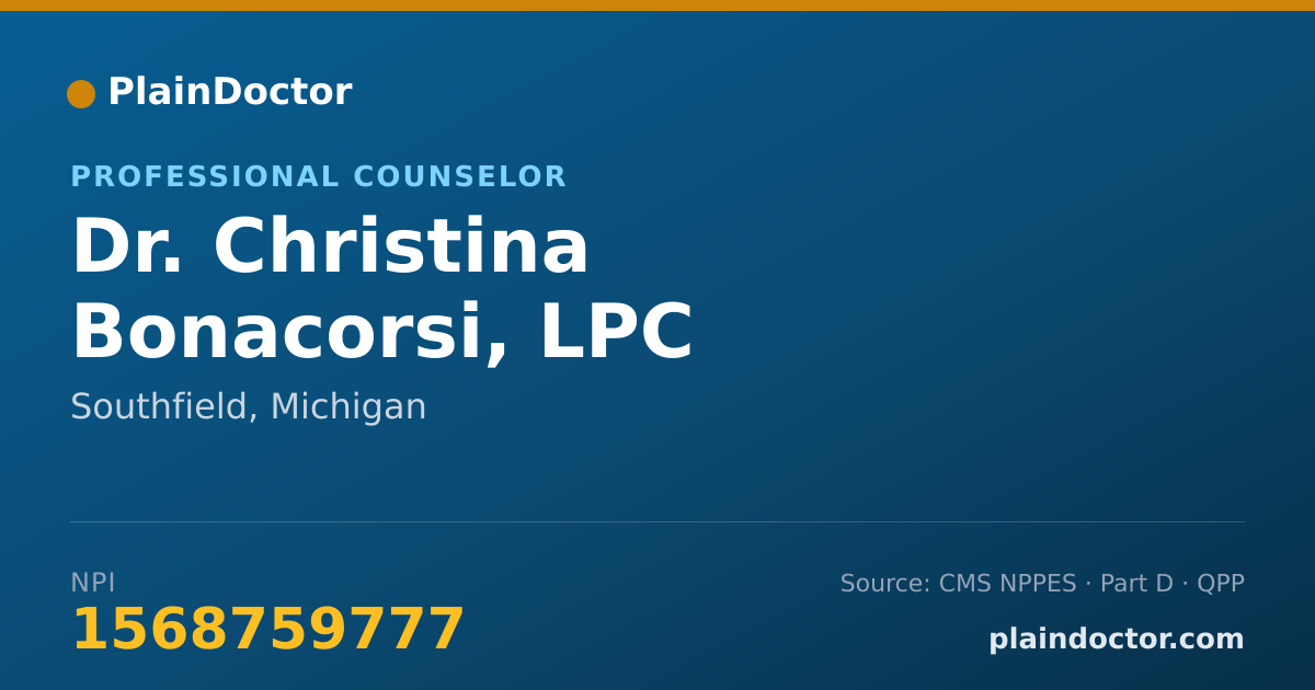 Shareable card for Christina Bonacorsi, LPC - Professional Counselor, Southfield, MI