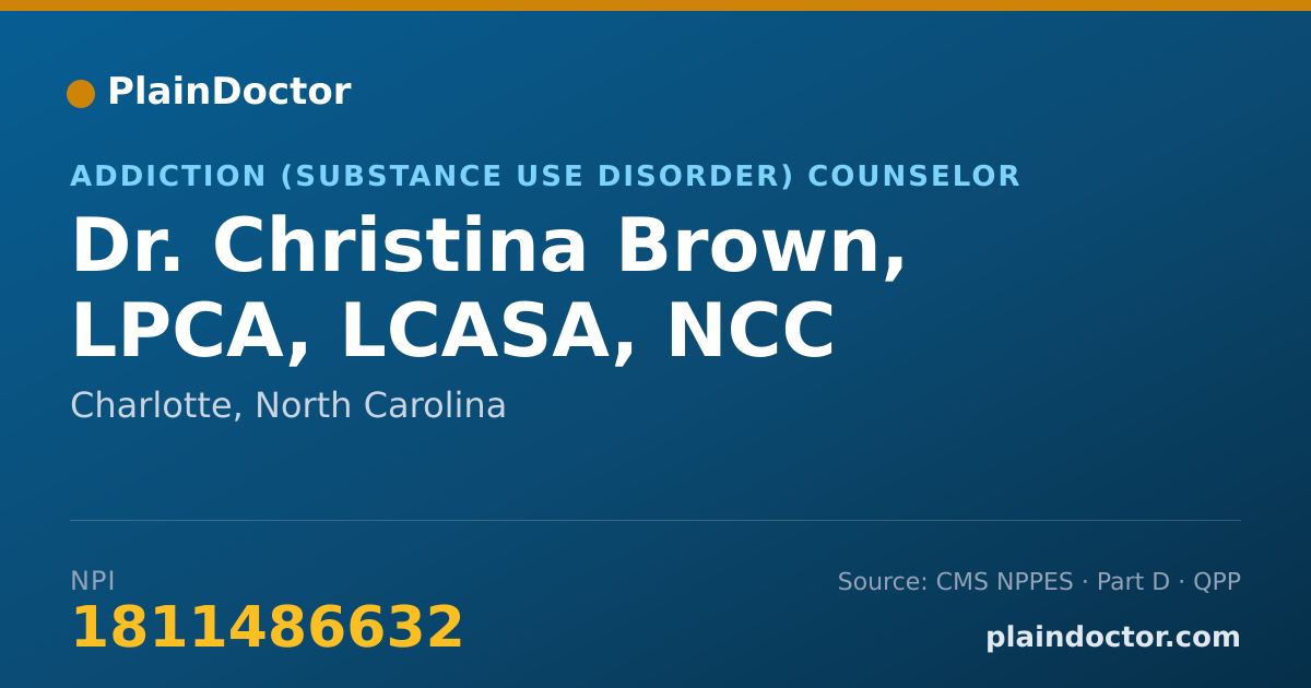 Shareable card for Christina Brown, LPCA, LCASA, NCC - Addiction (Substance Use Disorder) Counselor, Charlotte, NC