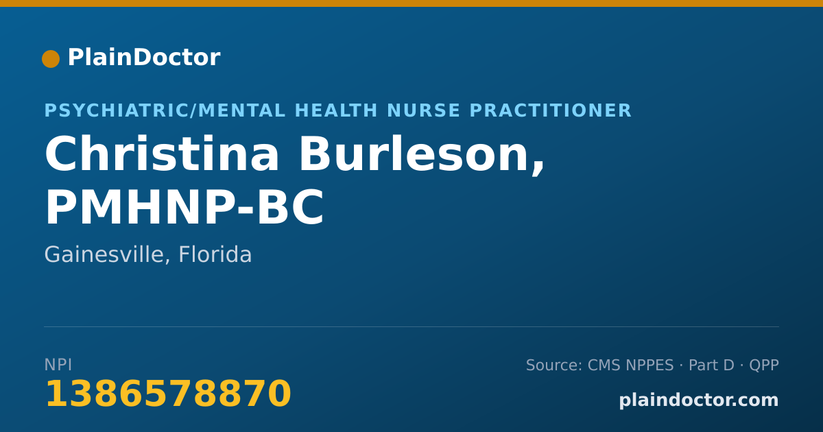 Shareable card for Christina Burleson, PMHNP-BC - Psychiatric/Mental Health Nurse Practitioner, Gainesville, FL