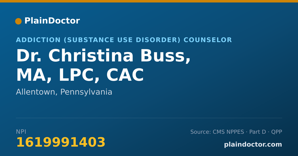 Shareable card for Christina Buss, MA, LPC, CAC - Addiction (Substance Use Disorder) Counselor, Allentown, PA
