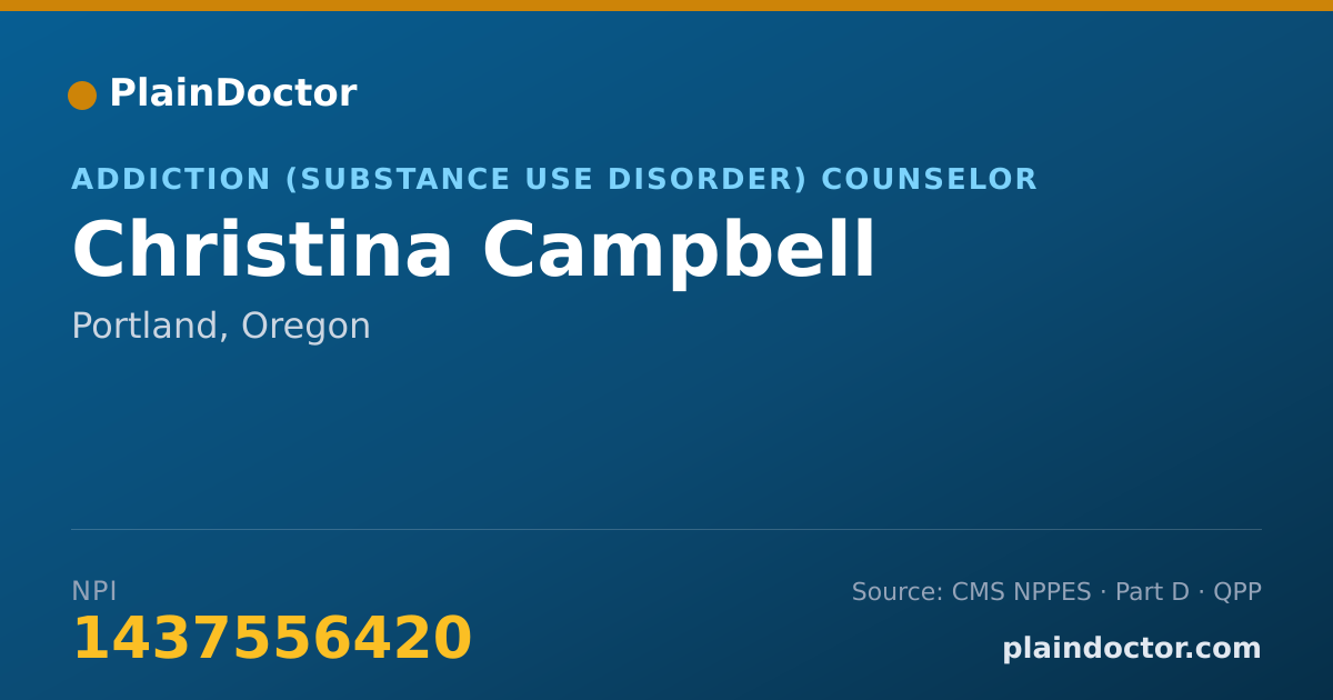 Shareable card for Christina Campbell - Addiction (Substance Use Disorder) Counselor, Portland, OR