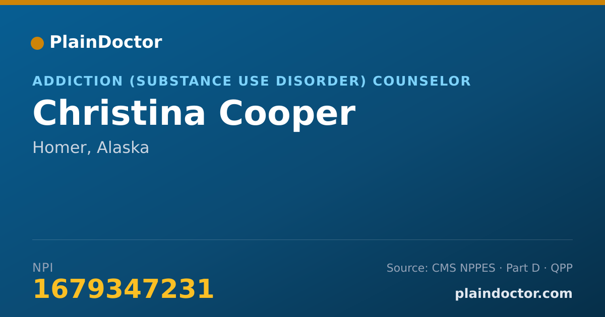 Shareable card for Christina Cooper - Addiction (Substance Use Disorder) Counselor, Homer, AK