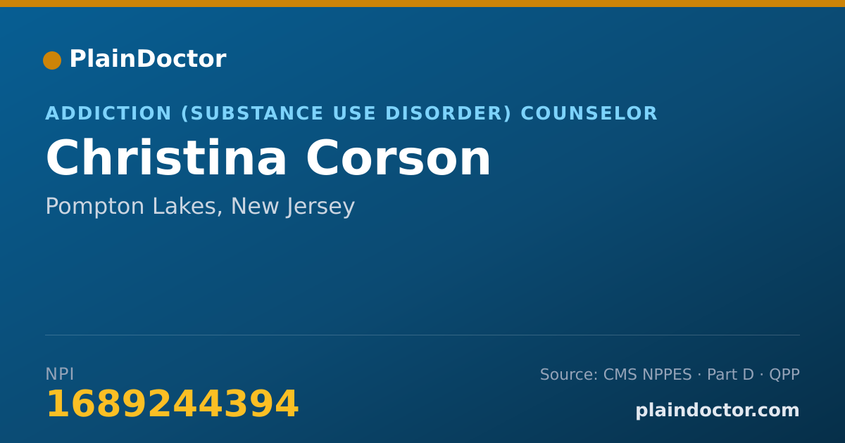 Shareable card for Christina Corson - Addiction (Substance Use Disorder) Counselor, Pompton Lakes, NJ