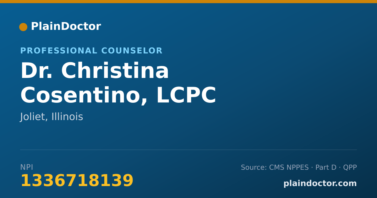 Shareable card for Christina Cosentino, LCPC - Professional Counselor, Joliet, IL
