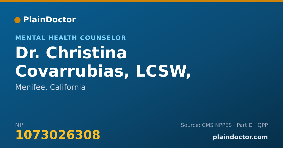 Shareable card for Christina Covarrubias, LCSW, MSW, MS - Mental Health Counselor, Menifee, CA