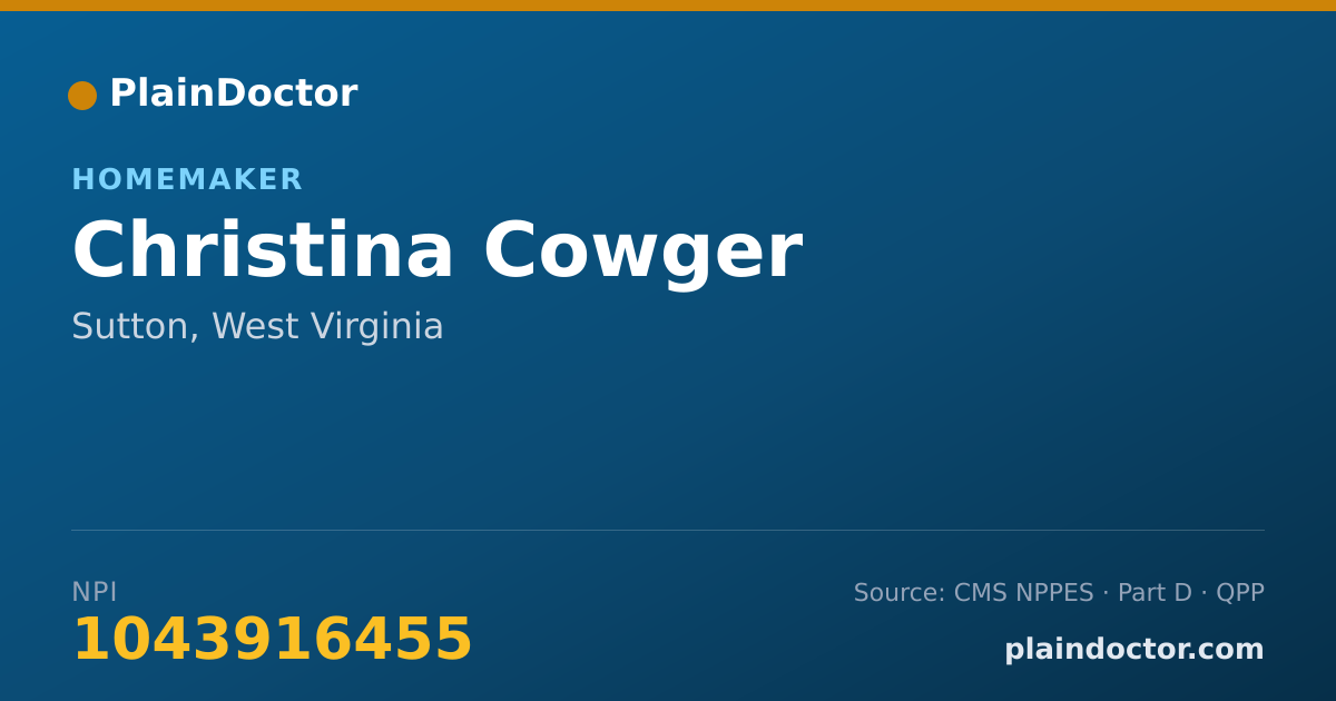 Shareable card for Christina Cowger - Homemaker, Sutton, WV