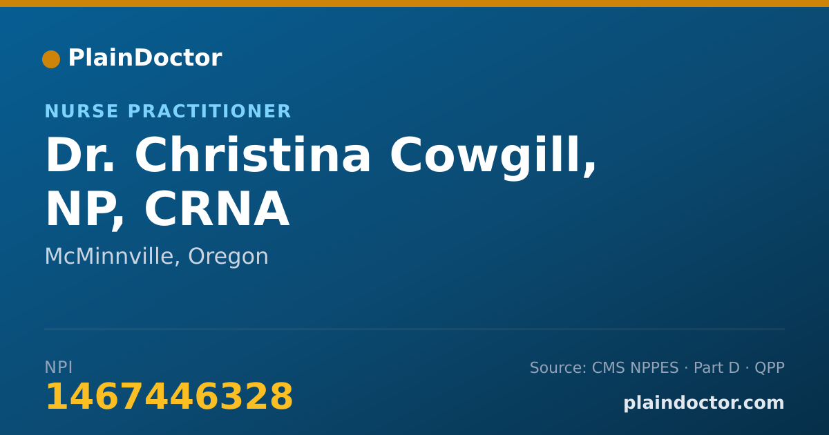 Shareable card for Christina Cowgill, NP, CRNA - Nurse Practitioner, McMinnville, OR